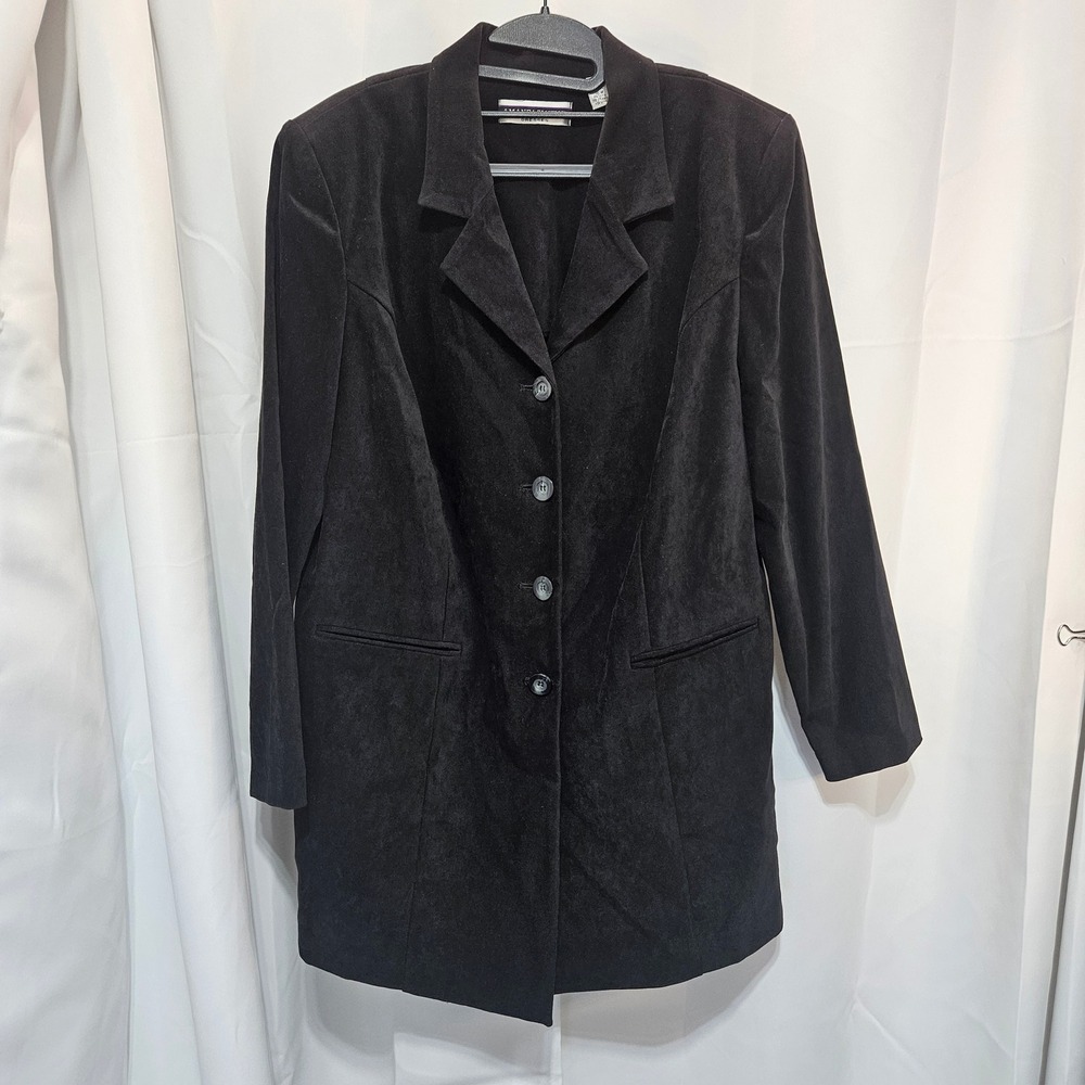 Vtg Amanda Smith II Womens 16W Black Faux Suede Pant Suit 2pc Blazer Set Lagen